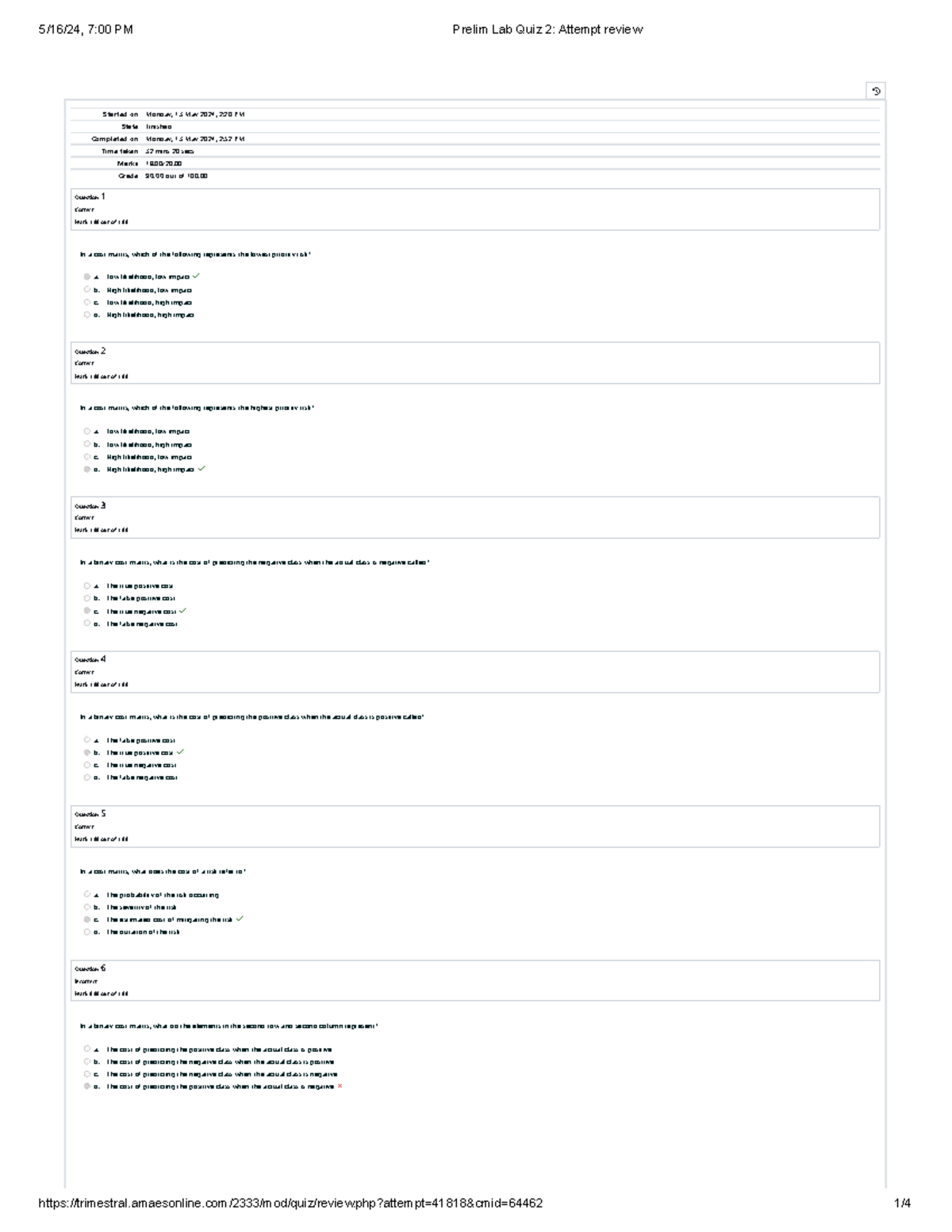 AI Fundamentals Prelim Lab Quiz 2 90 score - Started on Monday, 13 May ...