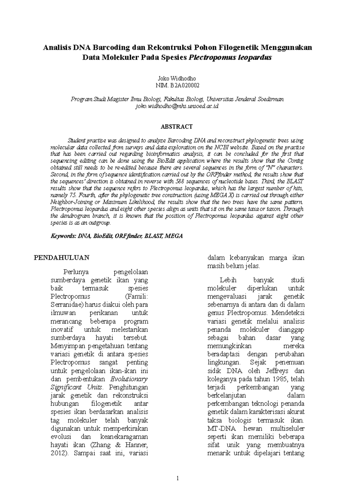 B2A02000 2 Joko Widhodho Artikel Laporan Praktikum Biosistematika ...