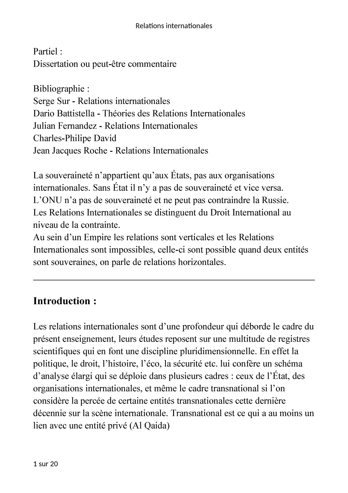 dissertation sur les relations internationales