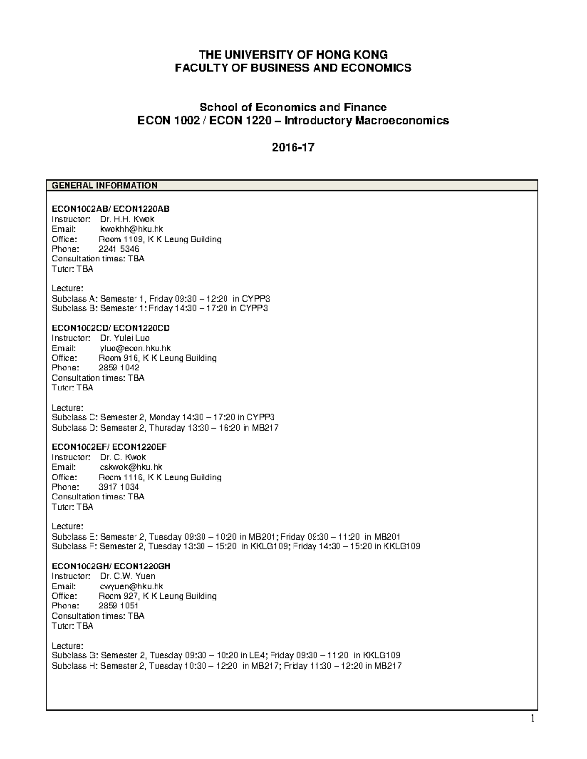 ECON1002 ECON1220 Introductory Macroeconomics - THE UNIVERSITY OF HONG ...