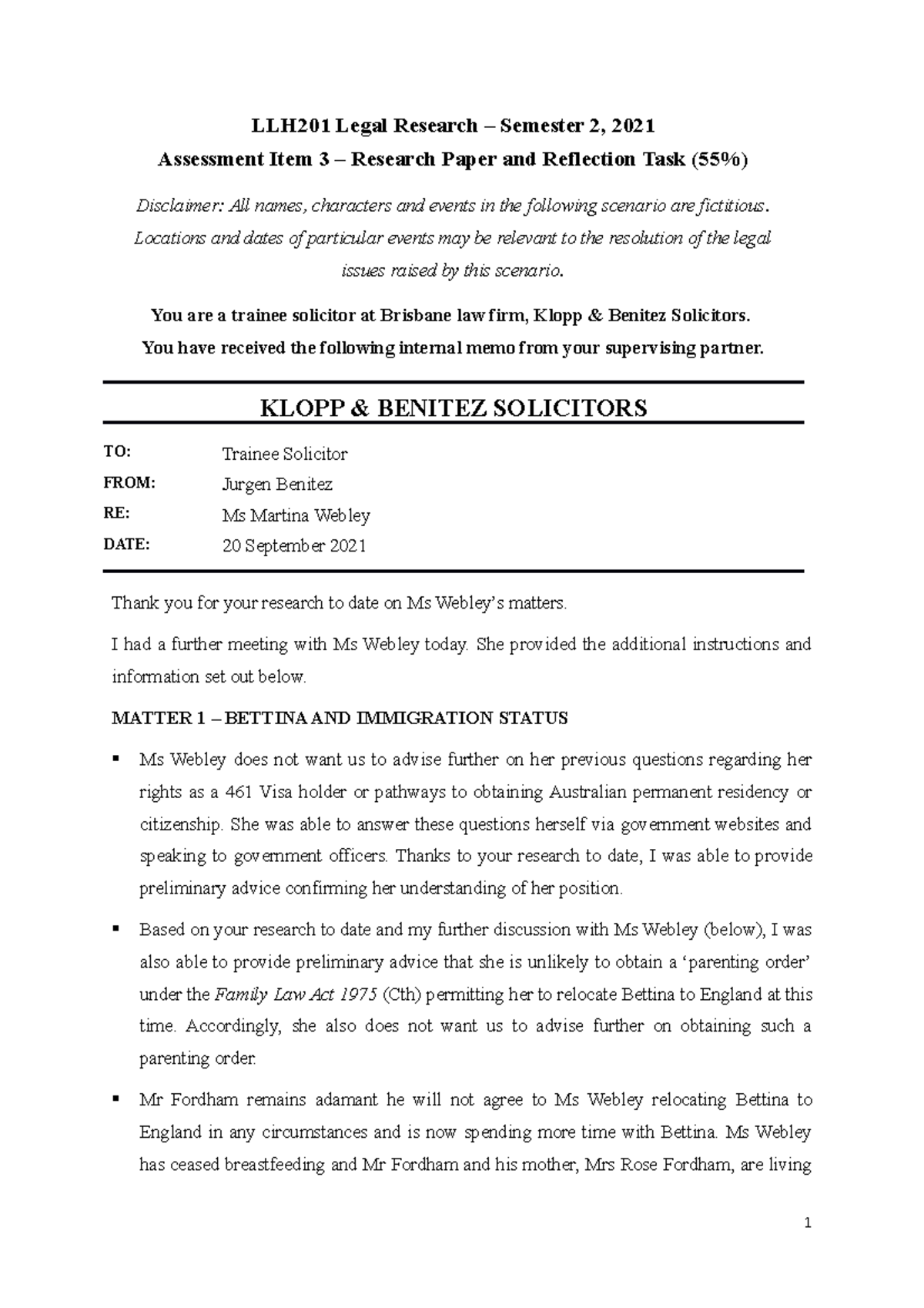1 LLH201 Legal Research - Assessment 3 - Research Paper and Reflection ...
