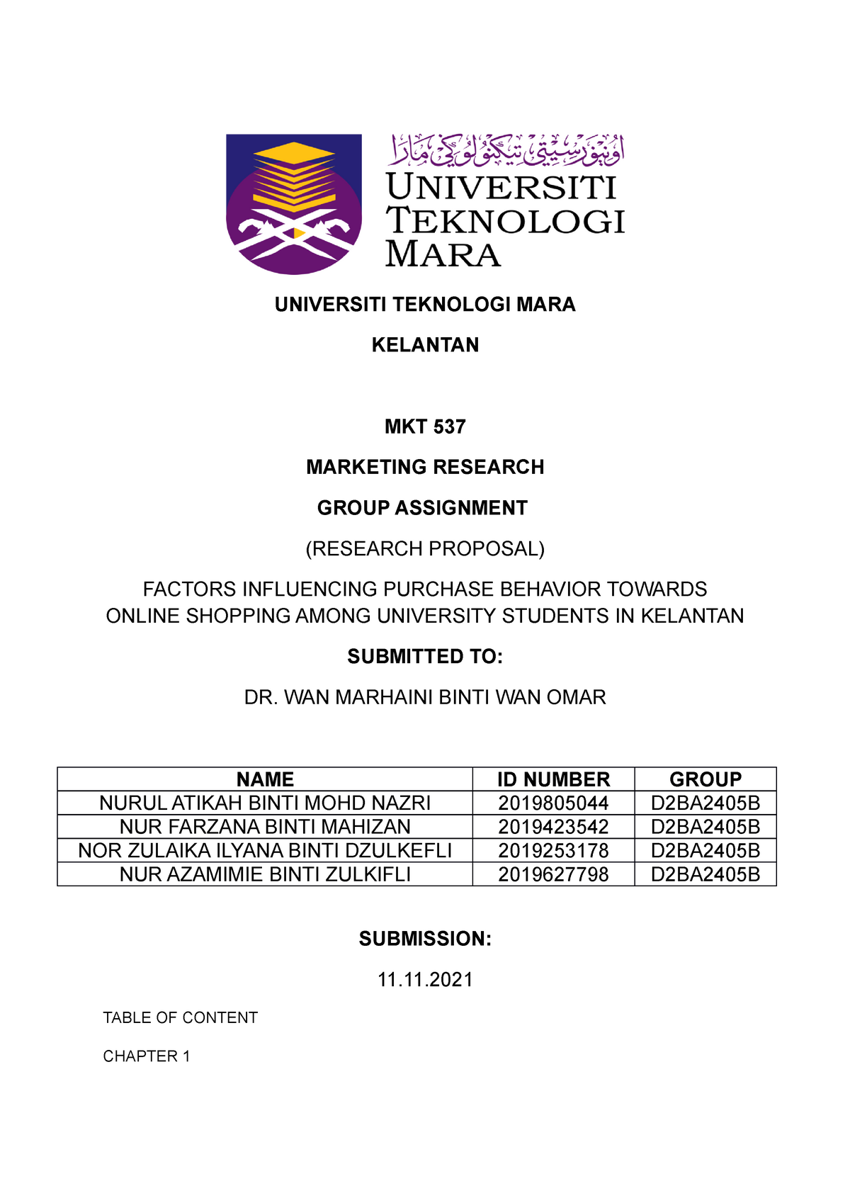 Research proposal in marketing - Marketing Research - UiTM - StuDocu
