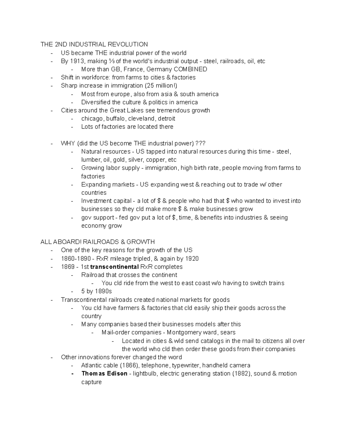 Apush chater 16 summary - THE 2ND INDUSTRIAL REVOLUTION US became THE