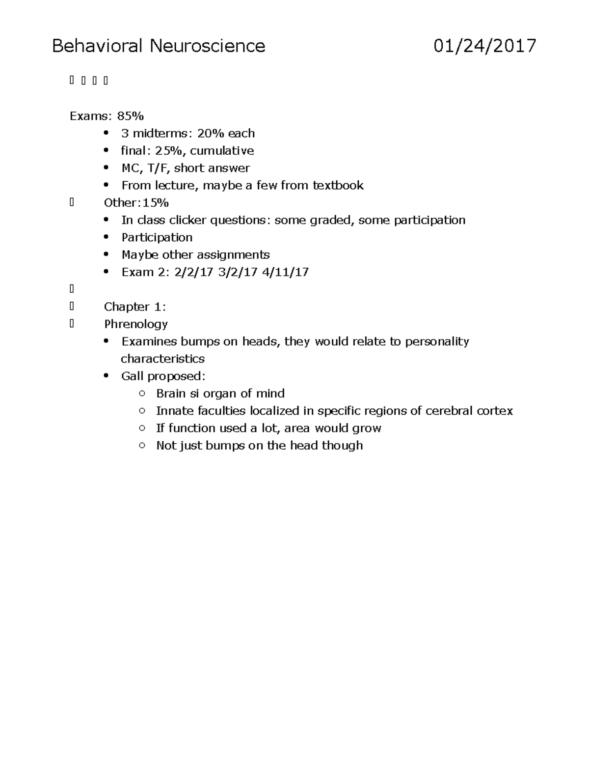 Behavioral Neuroscience test 1 lecture notes - Behavioral Neuroscience ...