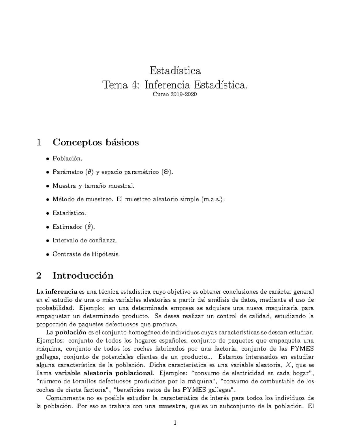 Guion Inferencia 1920 - Estad ́ıstica Tema 4: Inferencia Estad ́ıstica ...