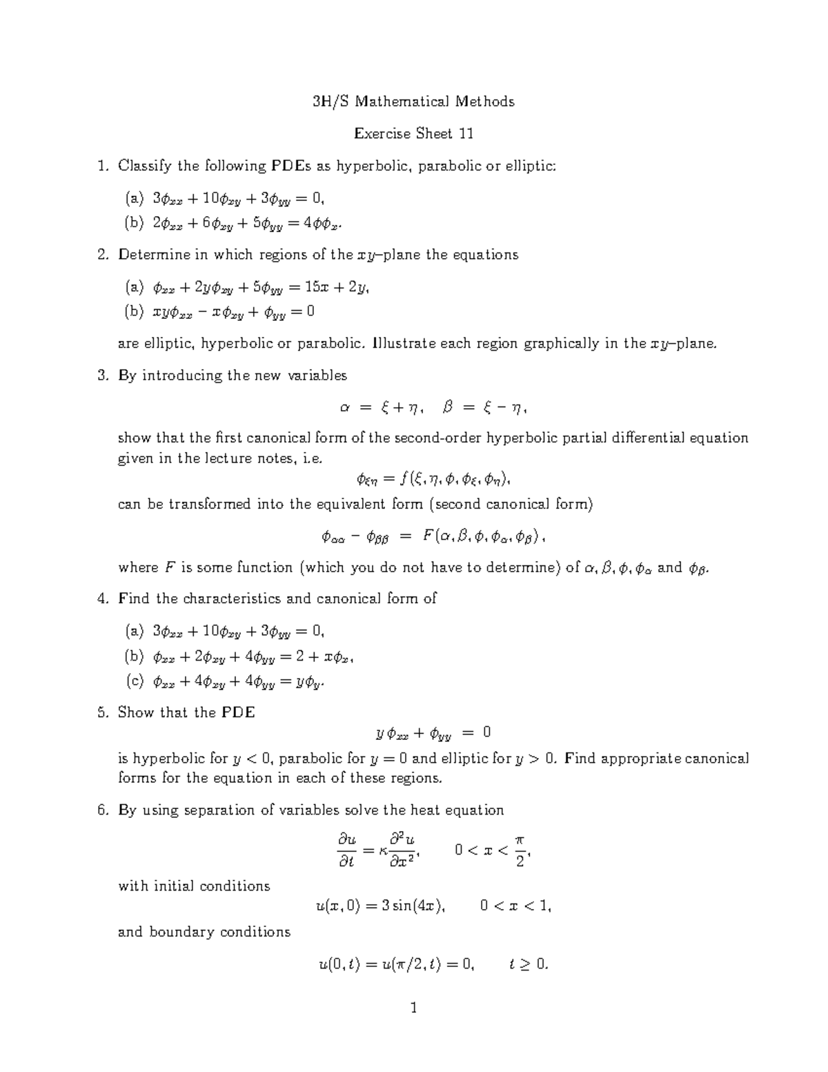 3h Math Meth exsheet 11 - exercise sheet 11 - 3H/S Mathematical Methods ...