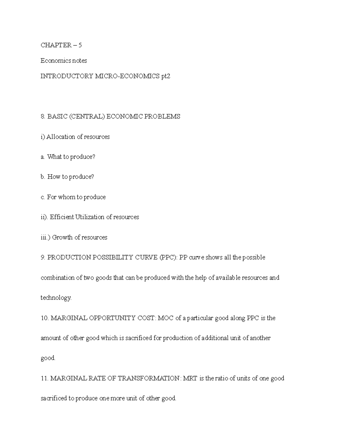 Chapter – 1 Economics Notes 2 pt - CHAPTER – 5 Economics notes ...