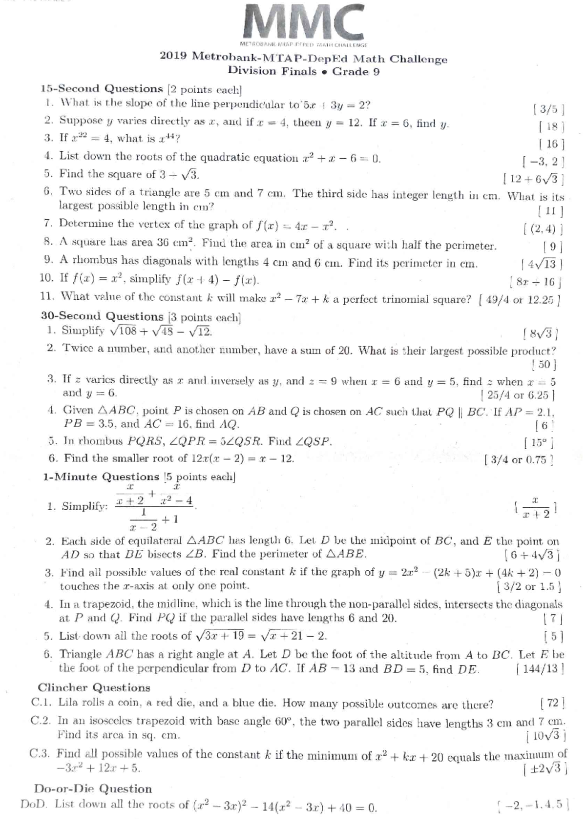 2019 MTAP Orals GR 9 - Lecture Notes or modules with explanations and ...