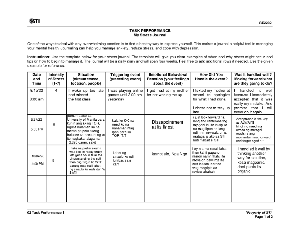 Euthenics OCT TP - GE 2202 02 Task Performance 1 *Property Of STI Page ...