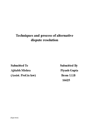 Alternate Dispute resolution - ALTERNATIVE DISPUTE RESOLUTION MODULE 1 ...