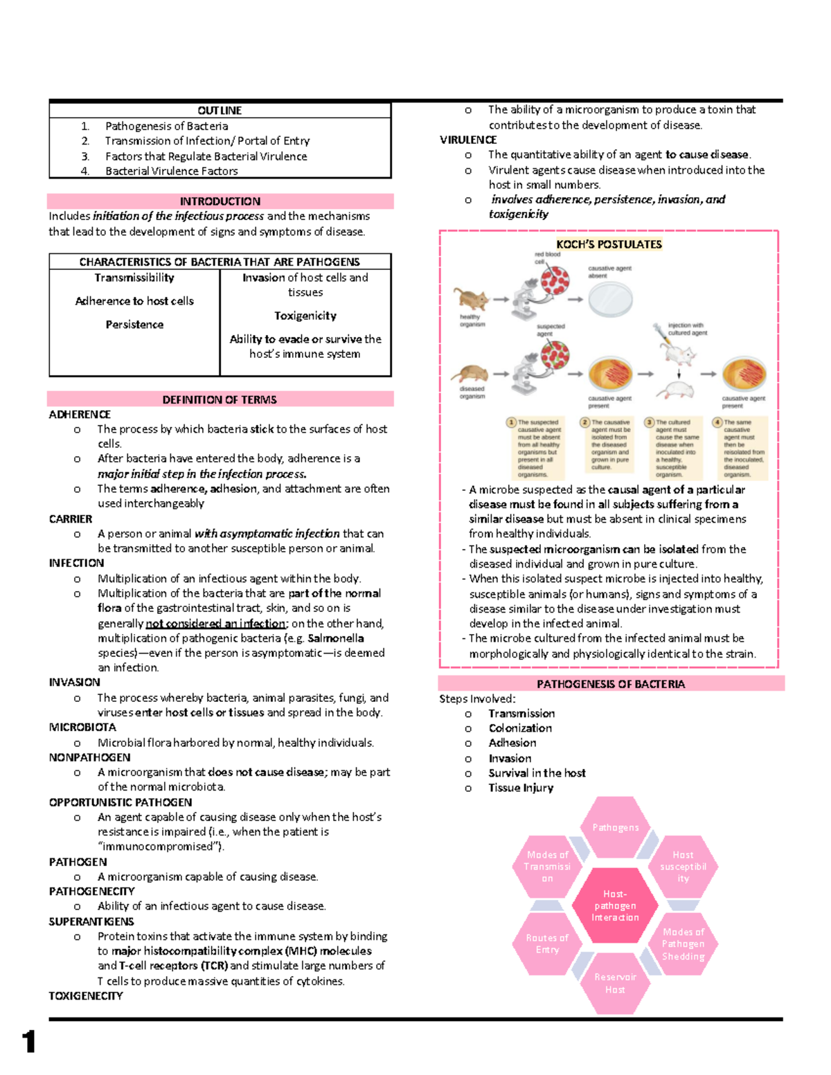 Bacterial Infection Pathogenesis - 1 OUTLINE Pathogenesis of Bacteria ...