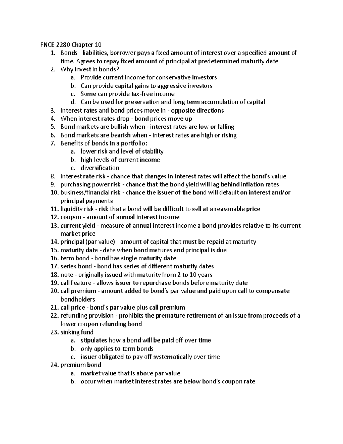 FNCE 2280 Chapter 10 - FNCE 2280 Chapter 10 1. Bonds - liabilities ...