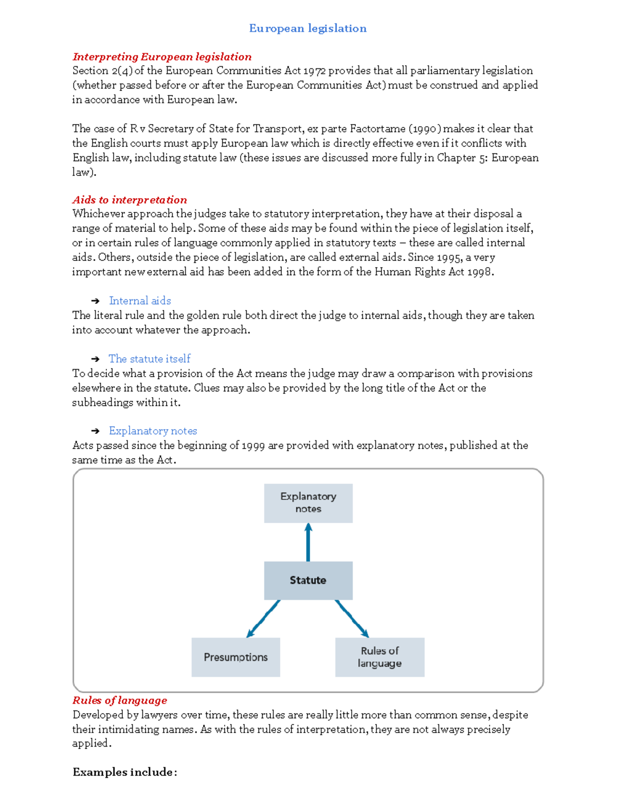 EU legislation, Aids to interpretation, rules of language, presumptions
