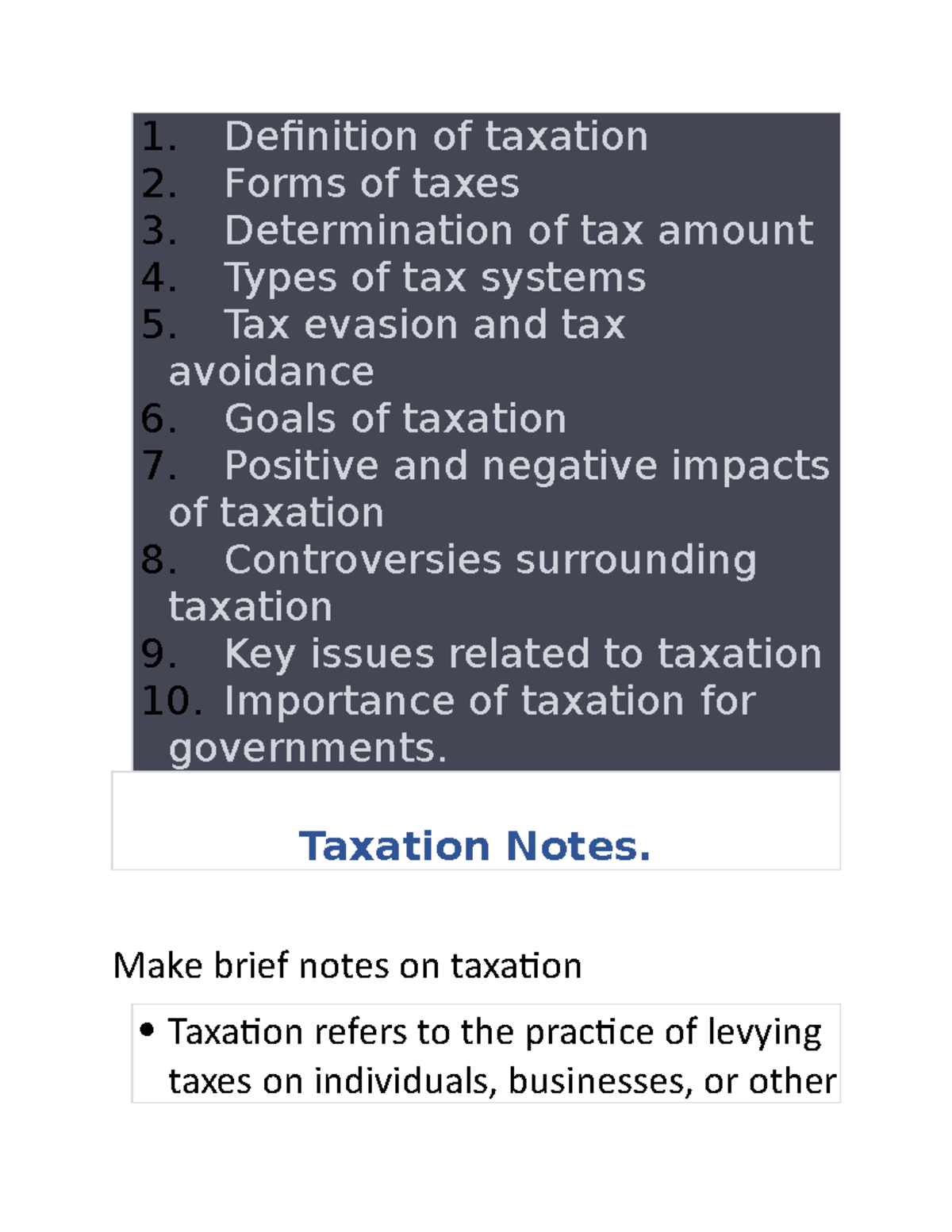 Taxation - Definition Of Taxation Forms Of Taxes Determination Of Tax ...