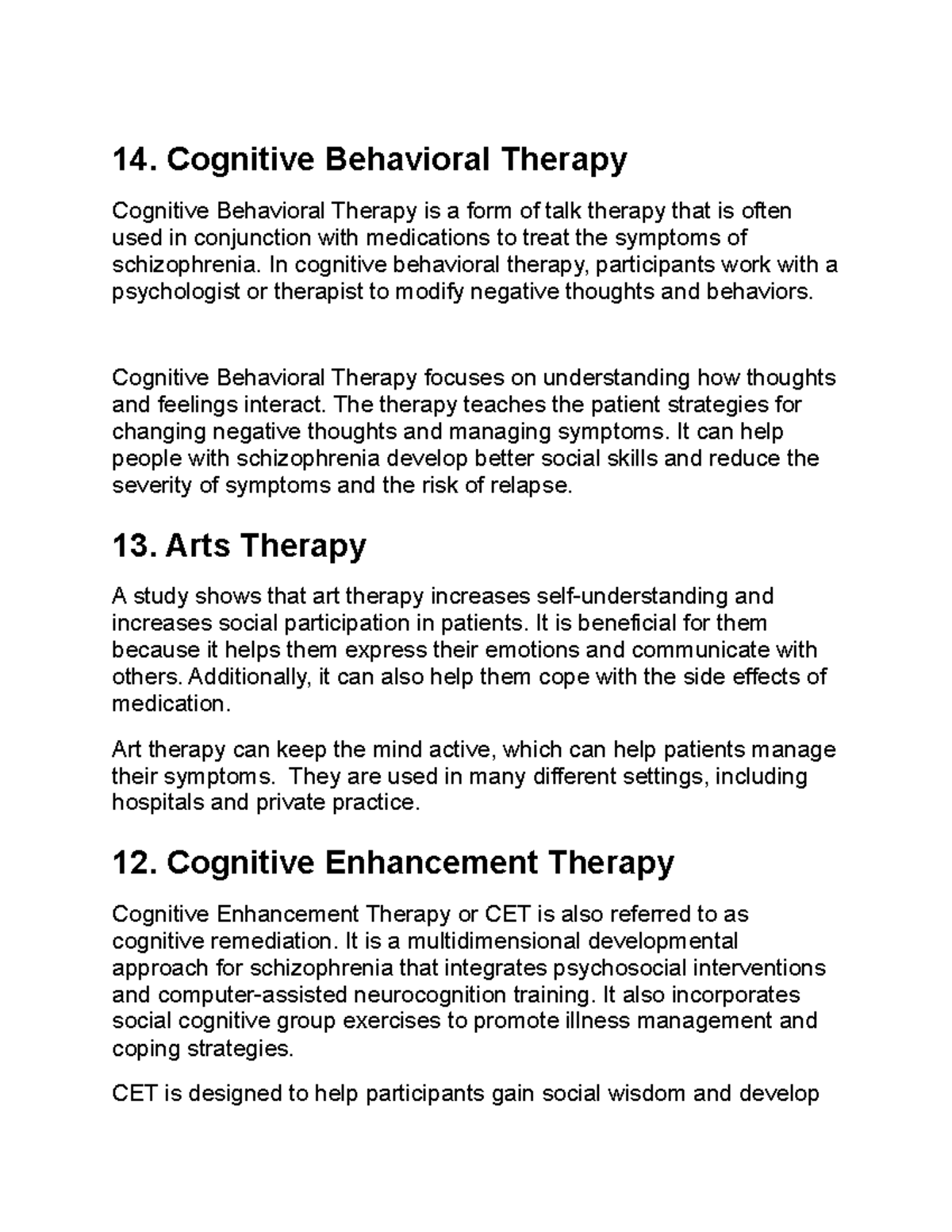 Schizophrenia 3 - 14. Cognitive Behavioral Therapy Cognitive Behavioral ...