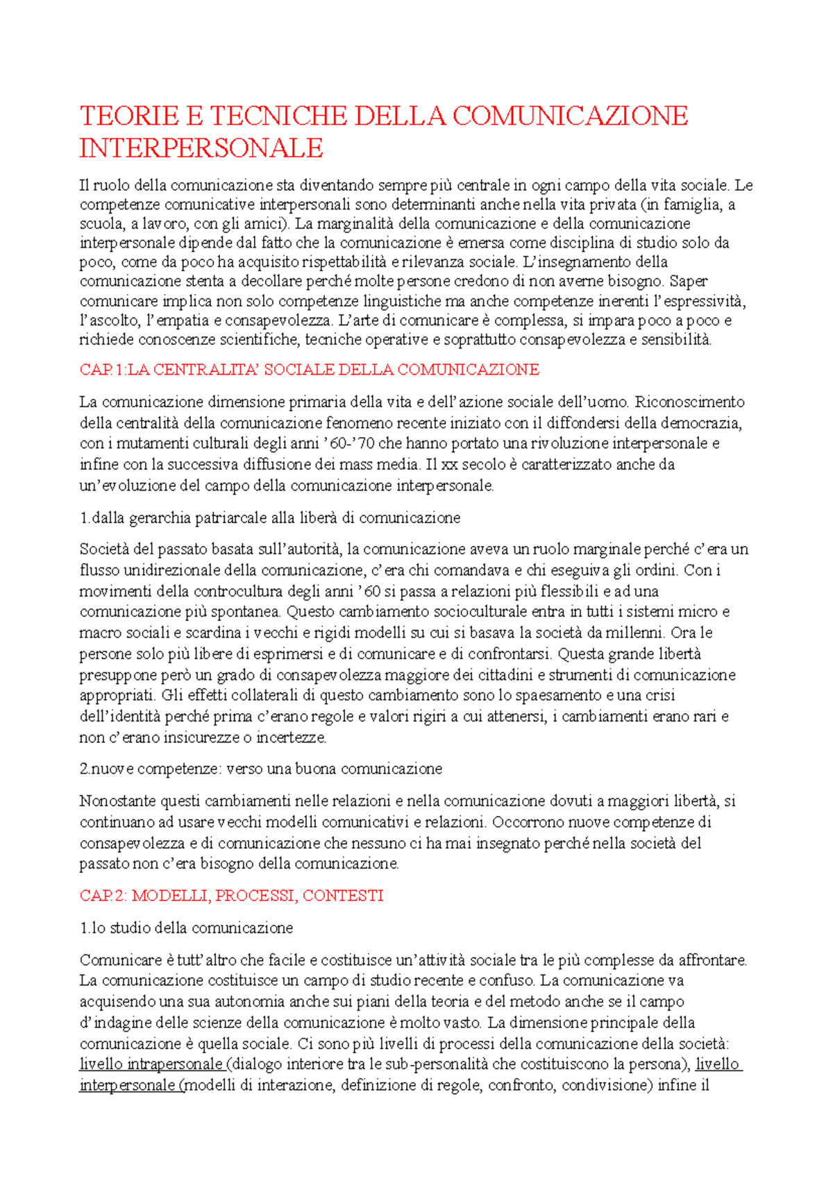 Teorie E Tecniche Della Comunicazione Interpersonale TEORIE E TECNICHE DELLA COMUNICAZIONE