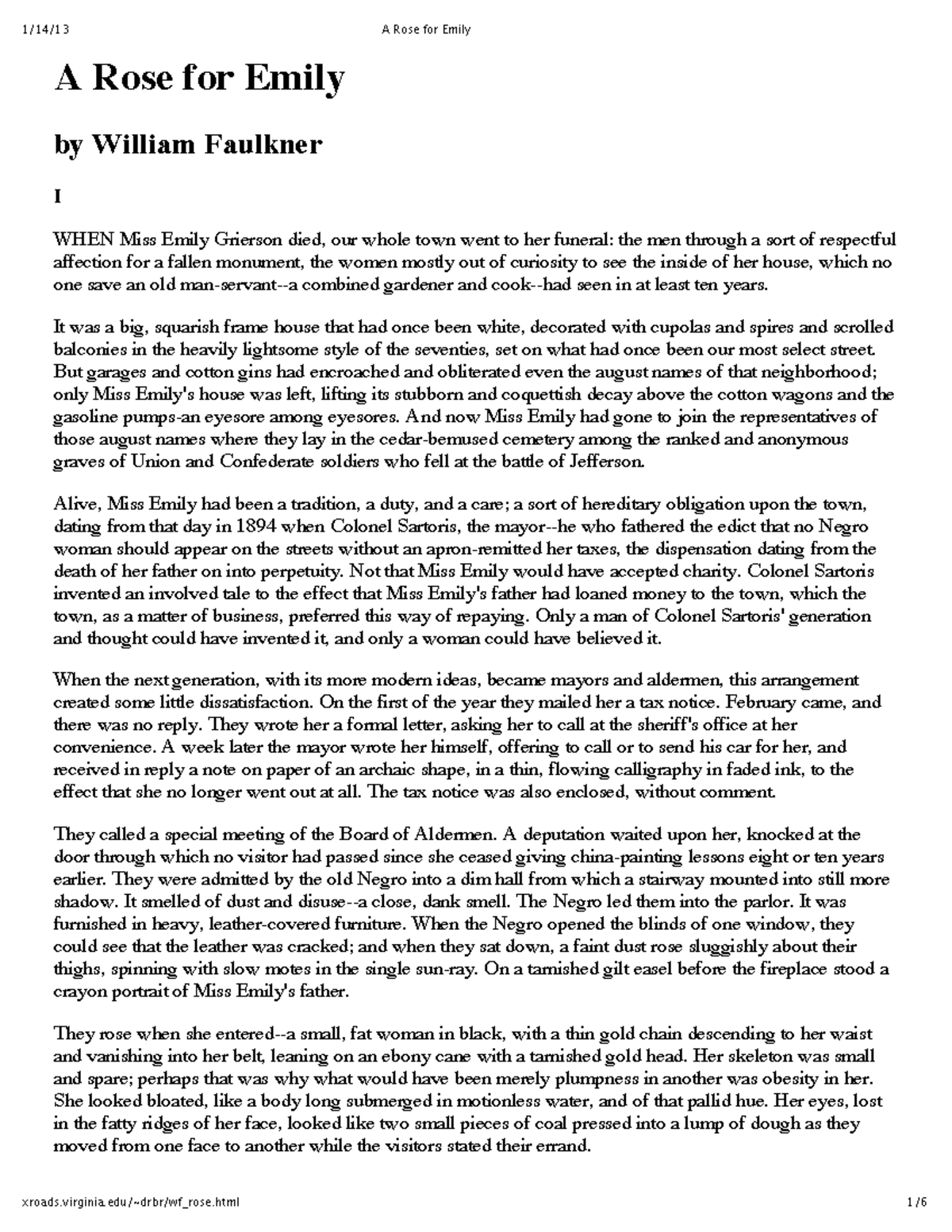 9 to 10 Summer Reading Stories 1/14/13 A Rose for Emily xroads