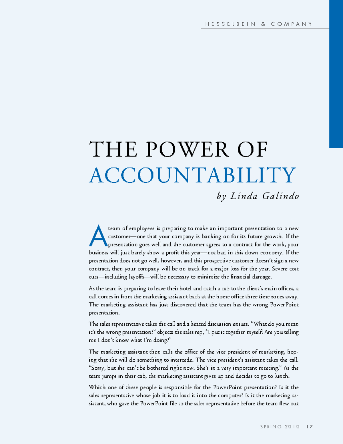 Accountability - Reading - SPRING 2010 17 by Linda Galindo A team of ...