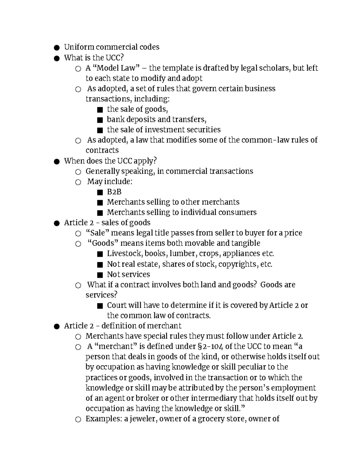Module 11 Andrew H Uniform commercial codes What is the UCC? A