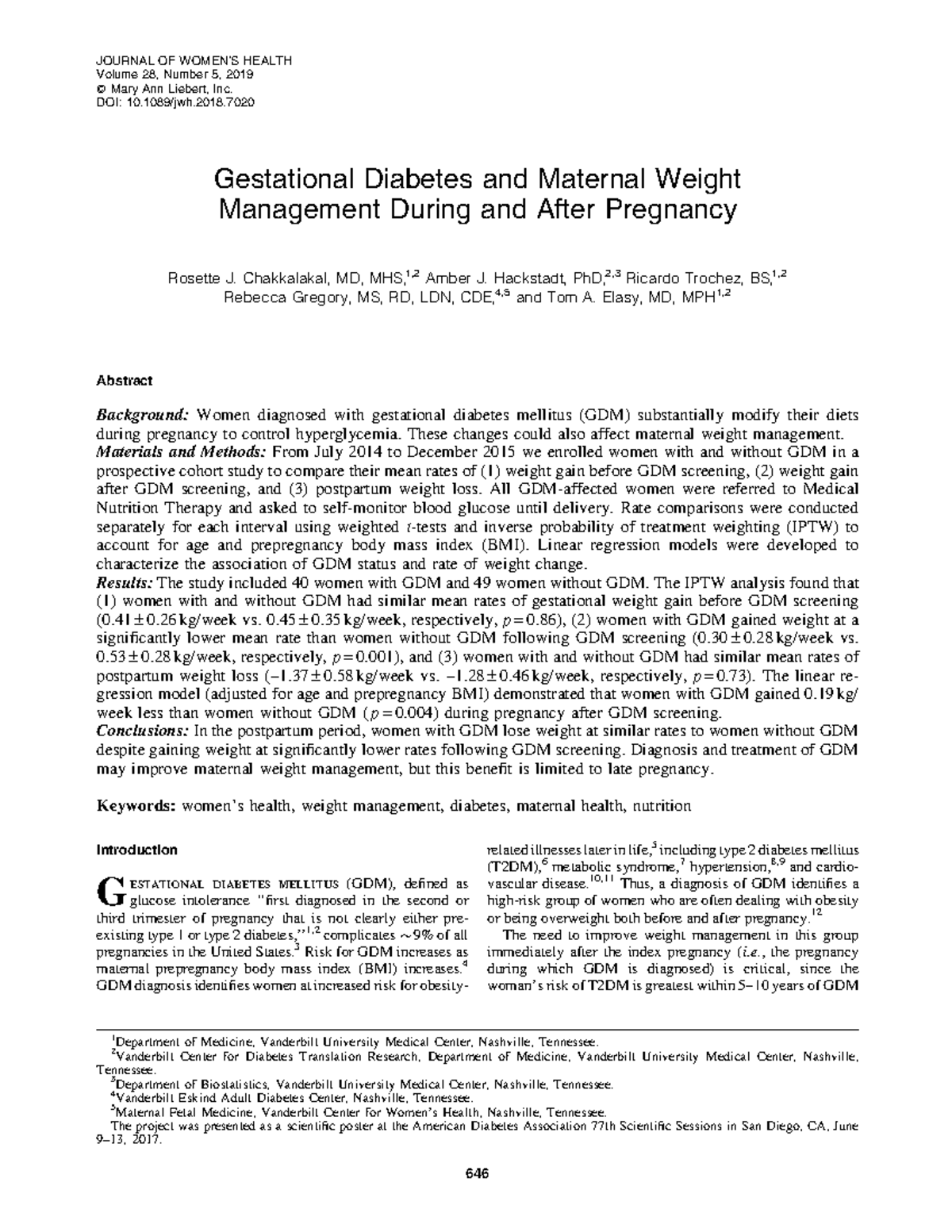 Article 1 Gestational Weight gain Gestational Diabetes and Maternal