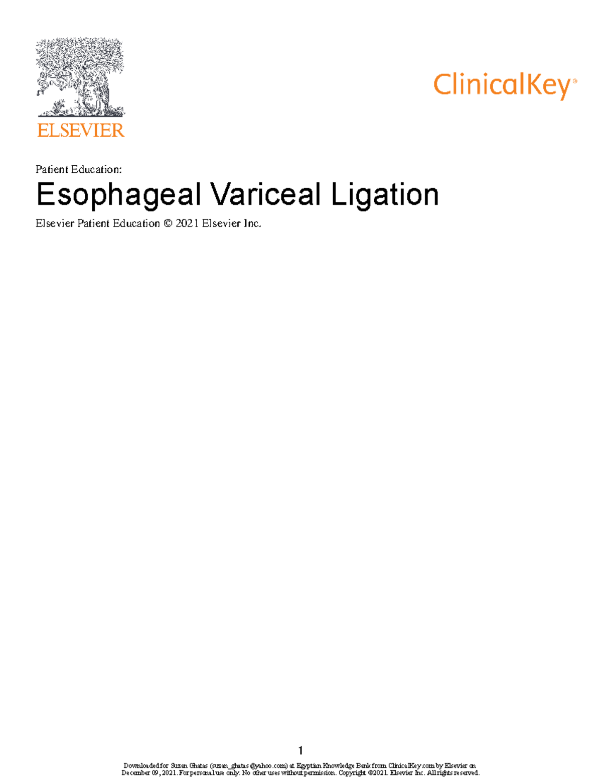 Esophageal Variceal Ligation - Patient Education: Esophageal Variceal ...