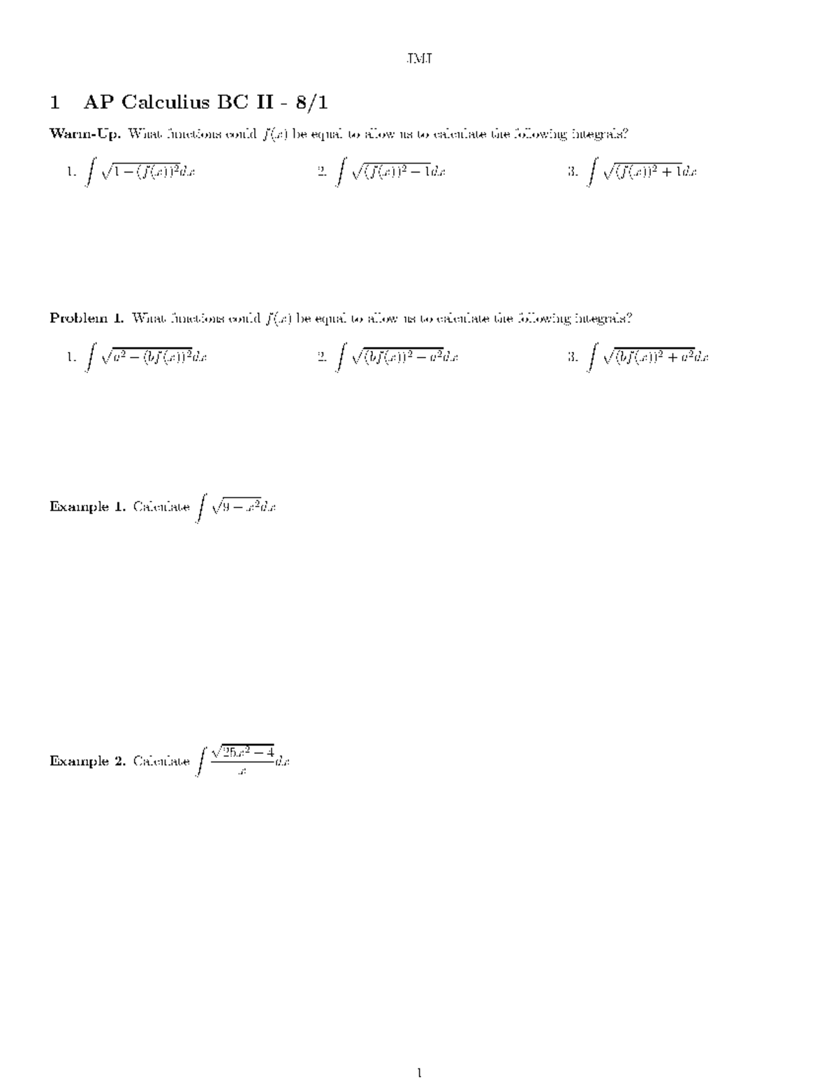 AP+Calculus+BC+II+8%3A1 - JMJ 1 AP Calculius BC II - 8 / 1 Warm-Up ...