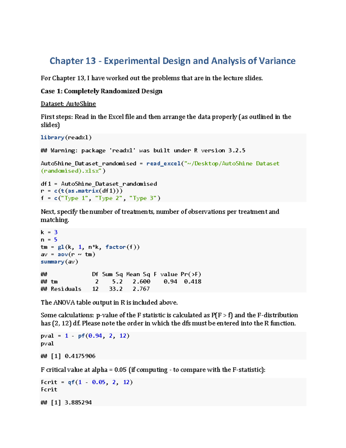 Chapter 13 Problems - Chapter 13 - Experimental Design and Analysis of ...