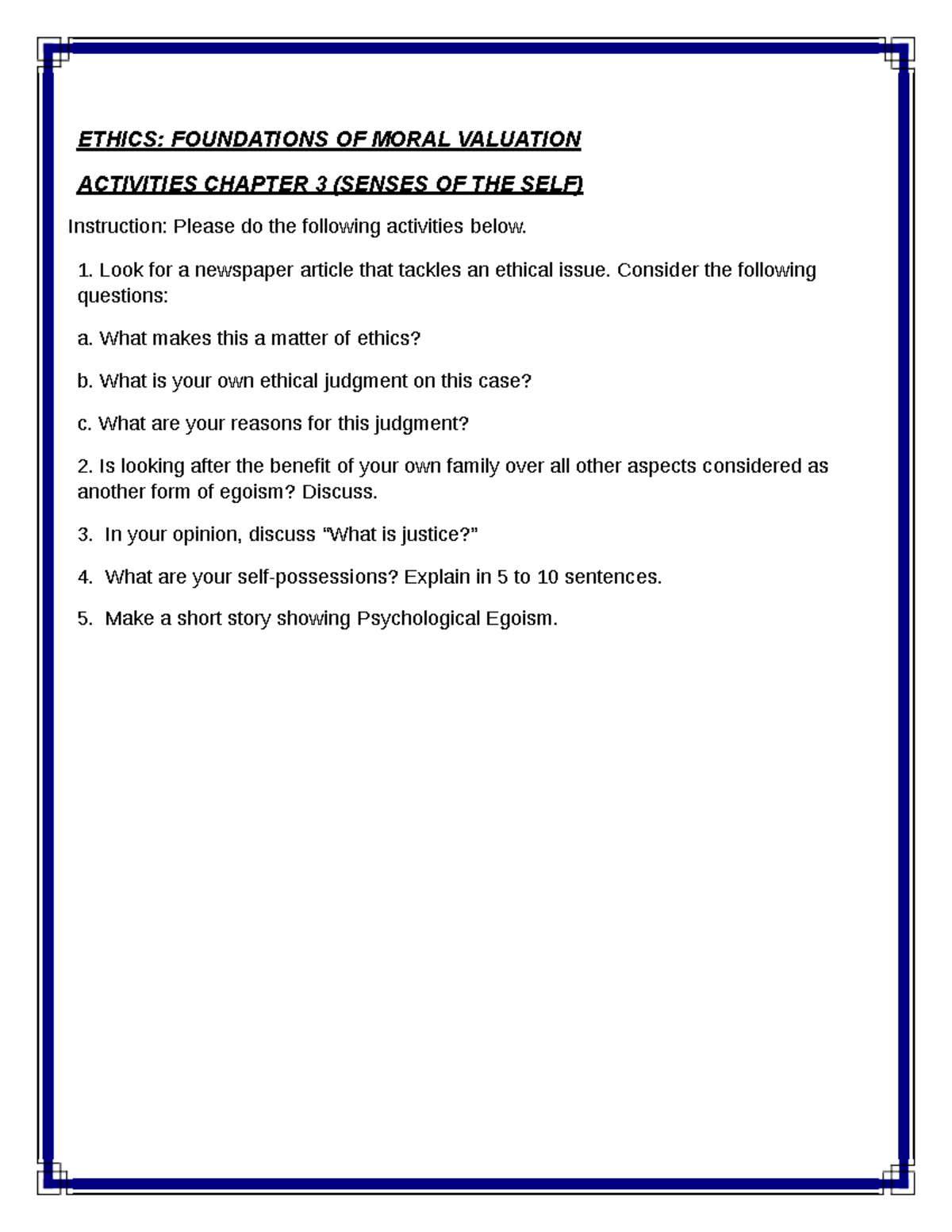 VAL02 ACT 3 Chapter 3 Senses OF THE SELF - ETHICS: FOUNDATIONS OF MORAL ...