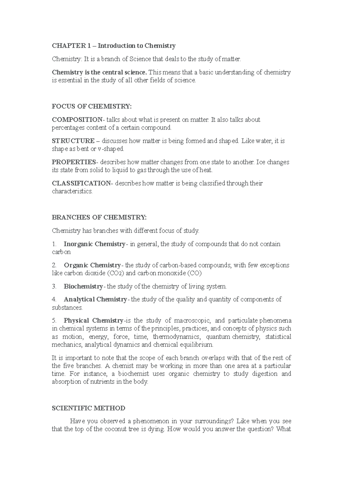 CHAPTER 1 – Introduction to Chemistry - CHAPTER 1 – Introduction to ...