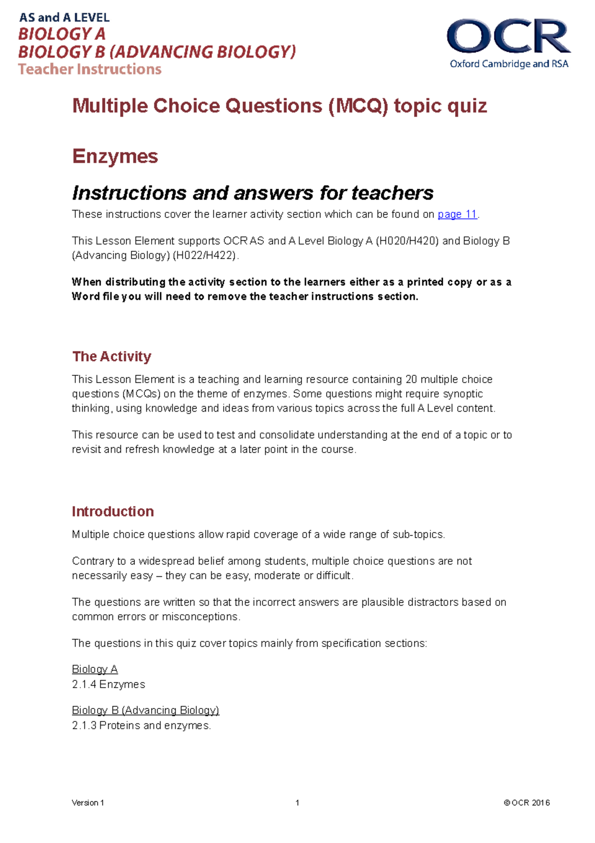 294472enzymes Multiple Choice Questions (MCQ) topic quiz Enzymes