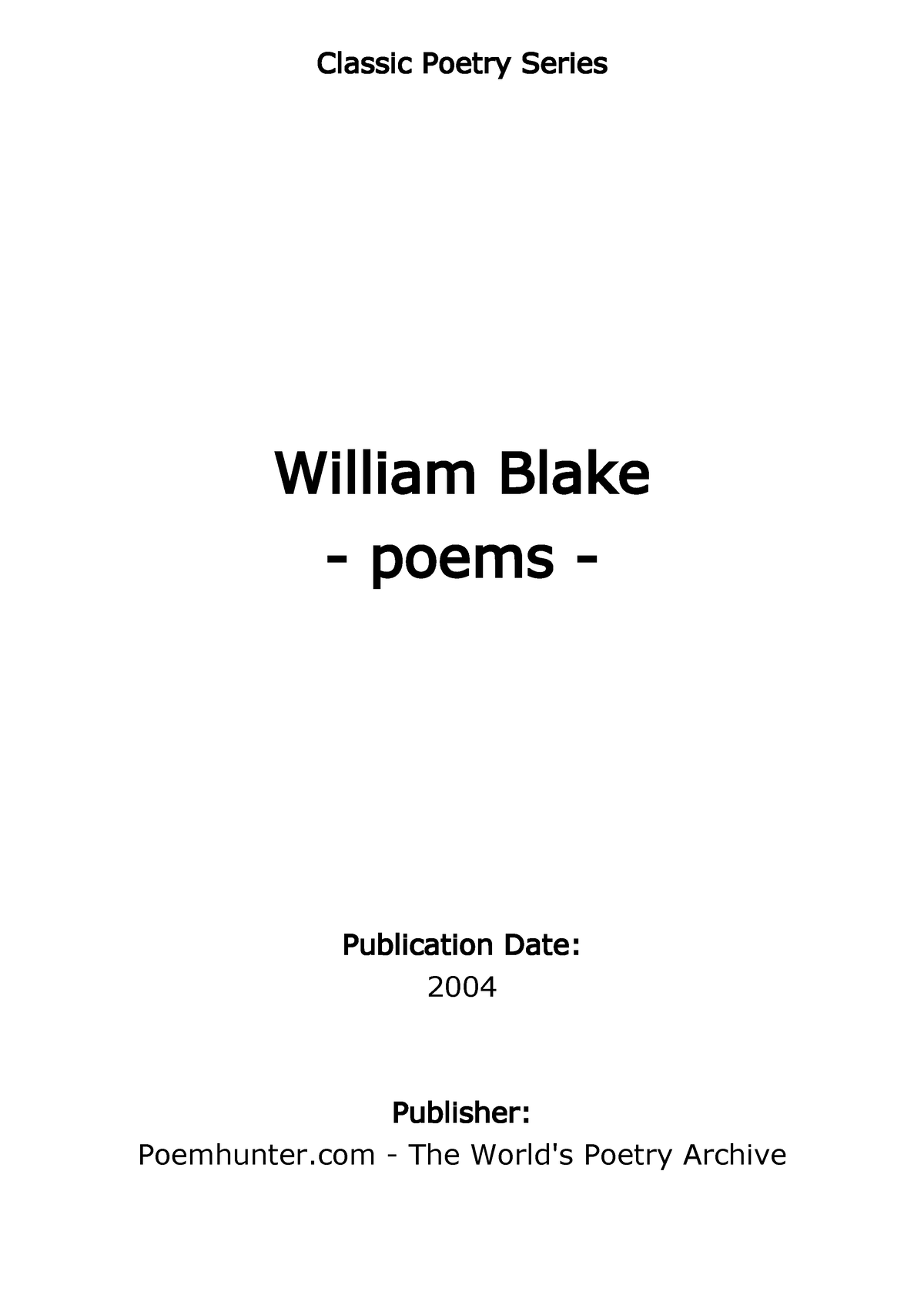 Download - Jjj - Classic Poetry Series William Blake - poems ...