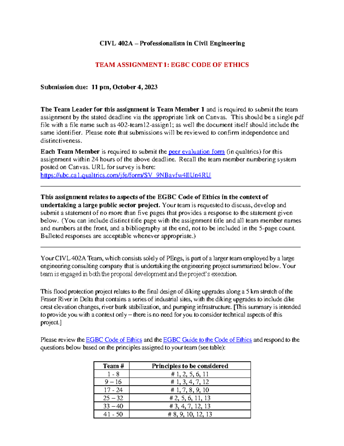 Assignment 1 - CIVL 402A – Professionalism in Civil Engineering TEAM ...