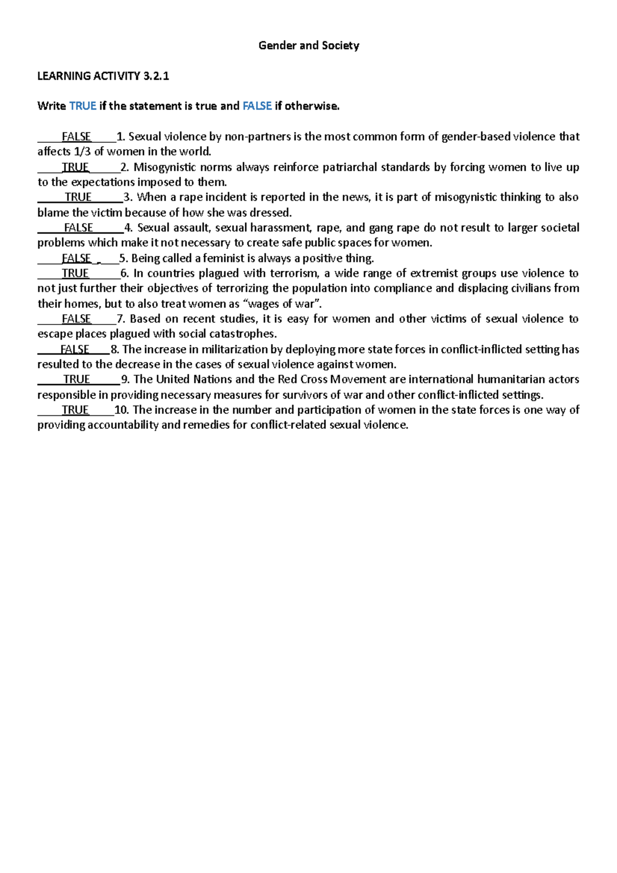 Activity 2 Multiple Expression of Gender-based violence - Gender and ...