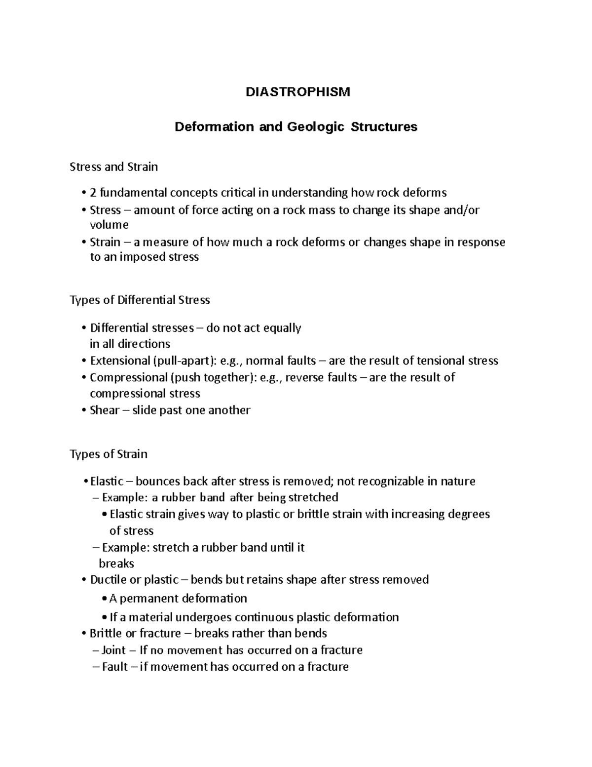 Diastrophism Summary - DIASTROPHISM Deformation and Geologic Structures ...