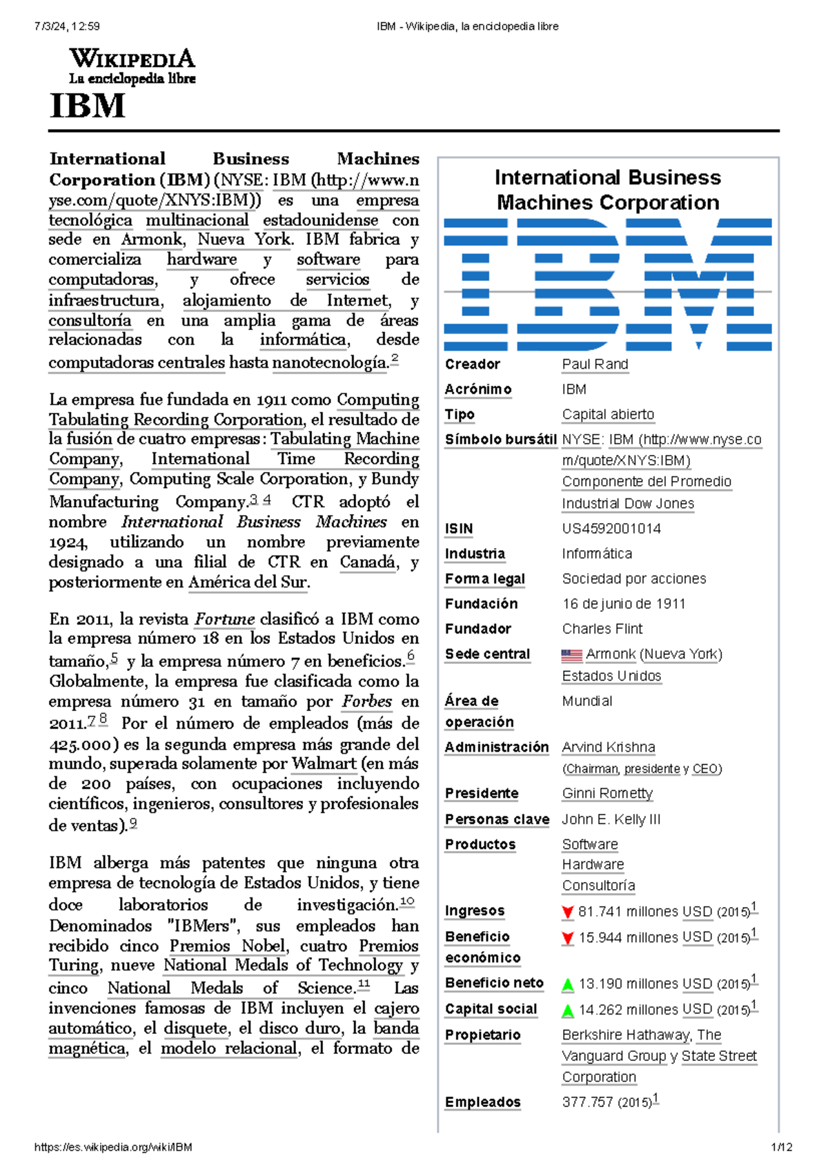 IBM - Wikipedia, la enciclopedia libre - International Business ...