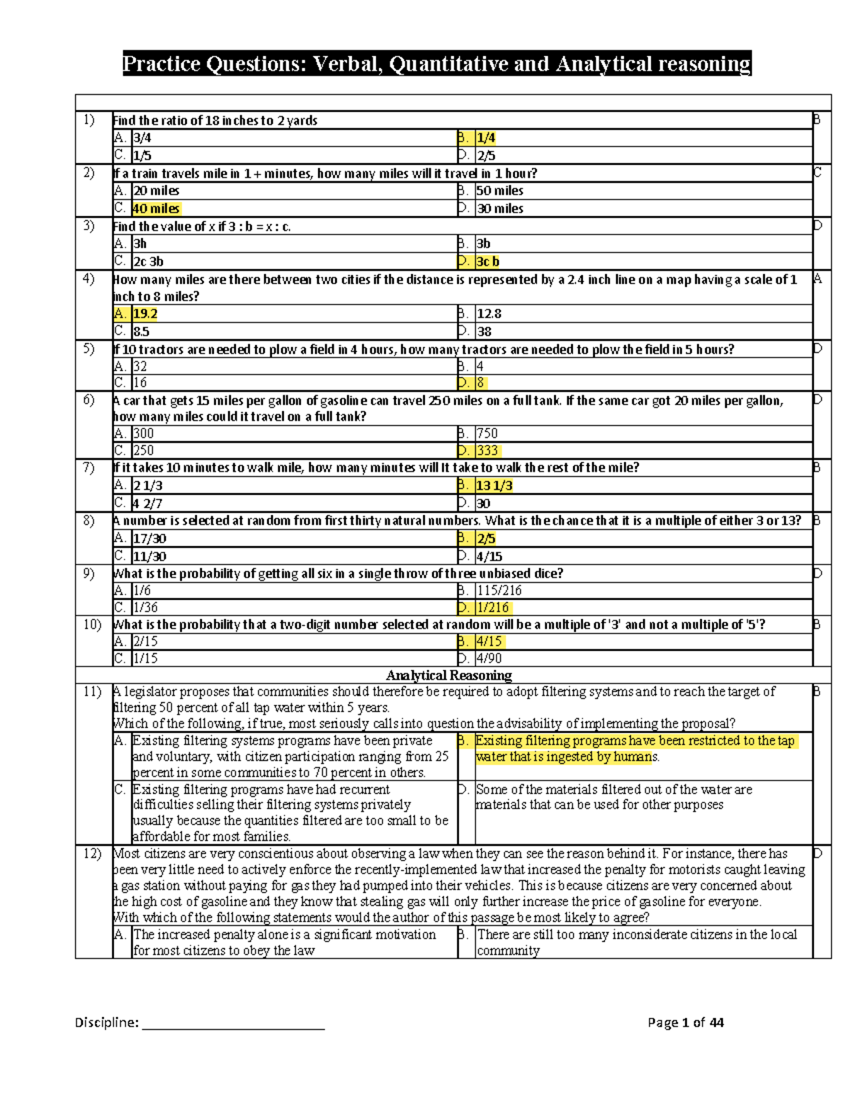 Varbal Analytic and Quantitaive Reasoning - Practice Questions: Verbal ...