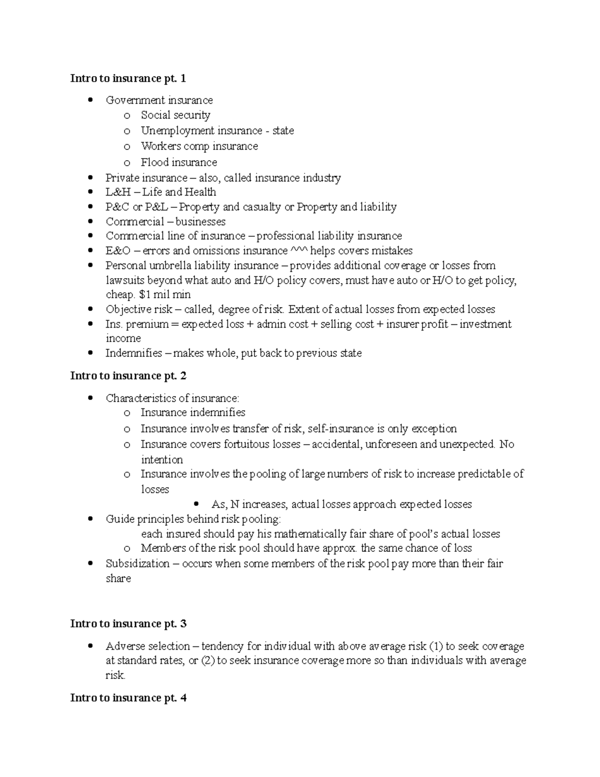 Quiz 2 study guide - Lecture notes 4-6 - Intro to insurance pt. 1 ...