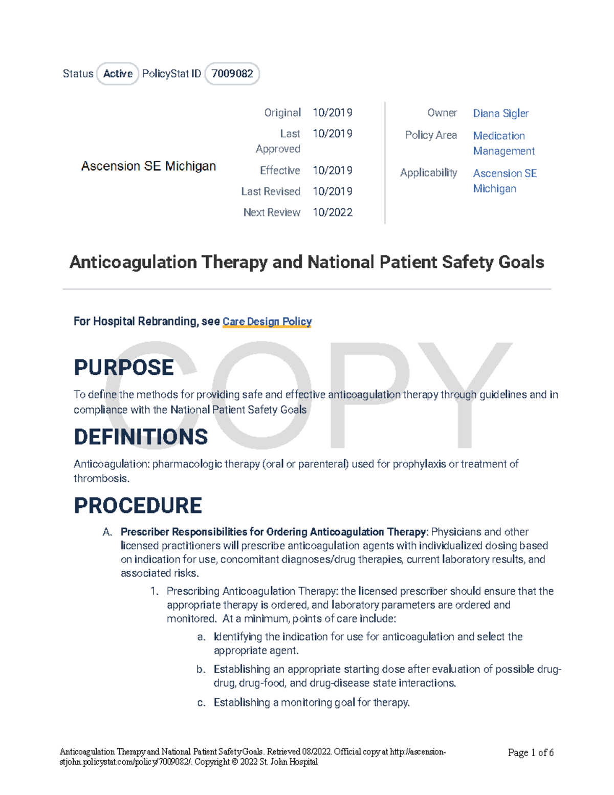Anticoagulation Therapy and National Patient Safety Goals COPY Status