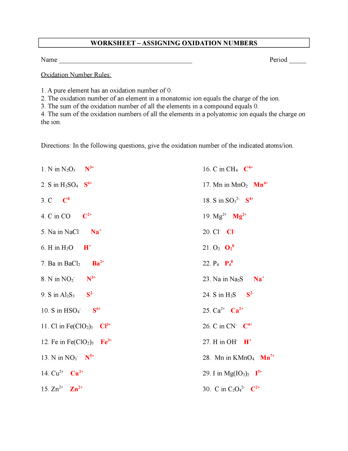 38 worksheet oxidation numbers answer key support worksheet