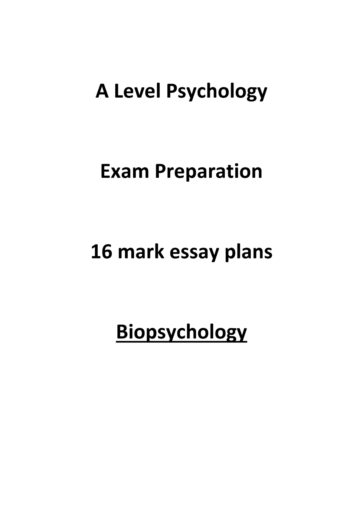 16 mark plans - biopsych - A Level Psychology Exam Preparation 16 mark ...