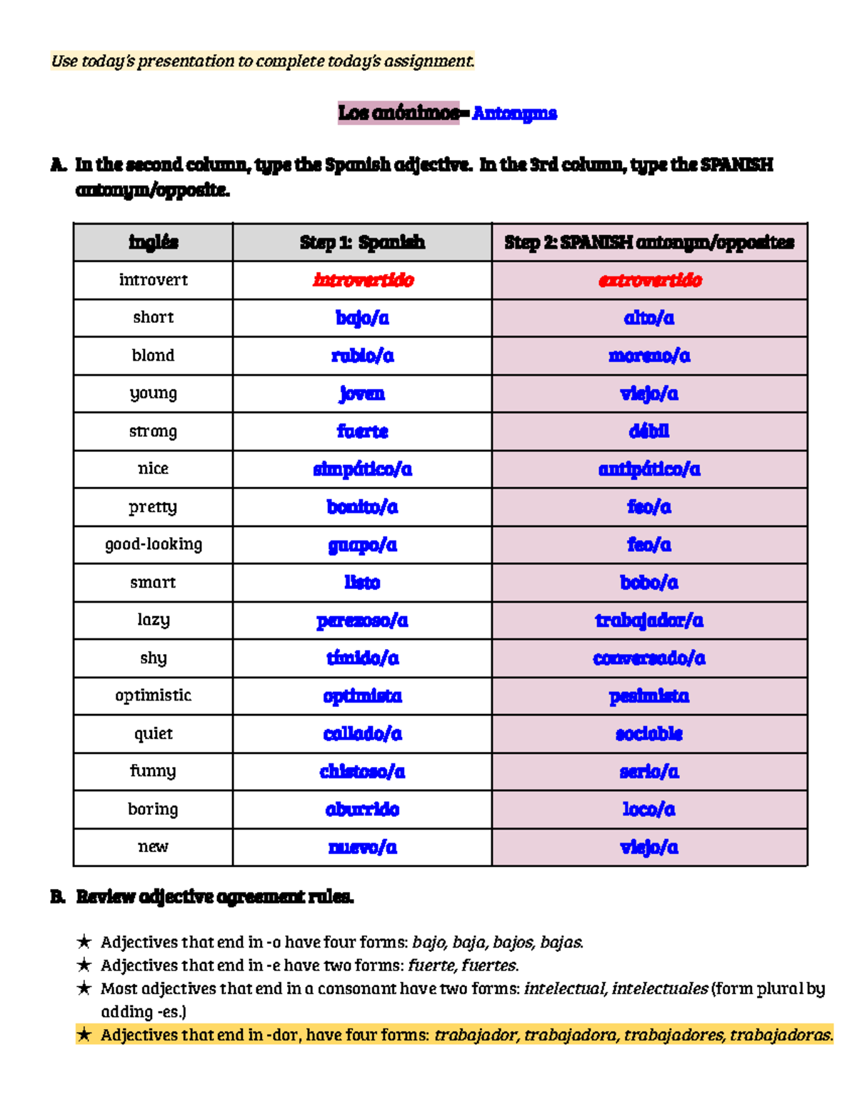 los-adjetivos-espa-ol-1-use-today-s-presentation-to-complete-today