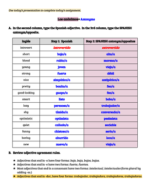 Los adjetivos (Adjectives in Spanish)