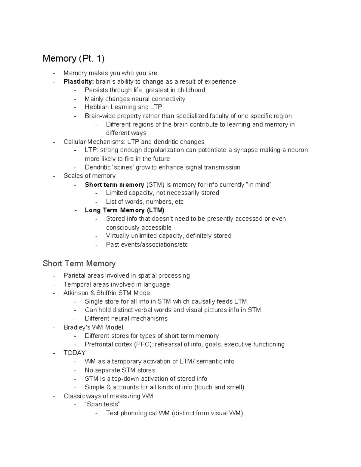 Cog Neuro Exam 3 Notes - Memory (Pt. 1) Memory makes you who you are ...
