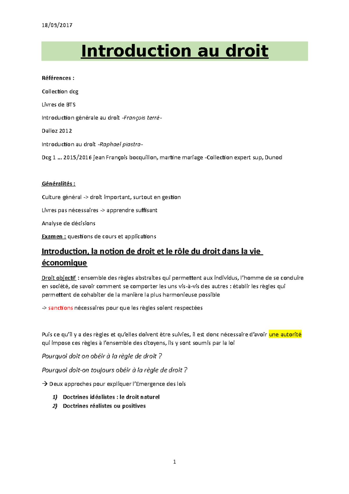 Introduction et Chapitre 1 - Introduction au droit Références ...