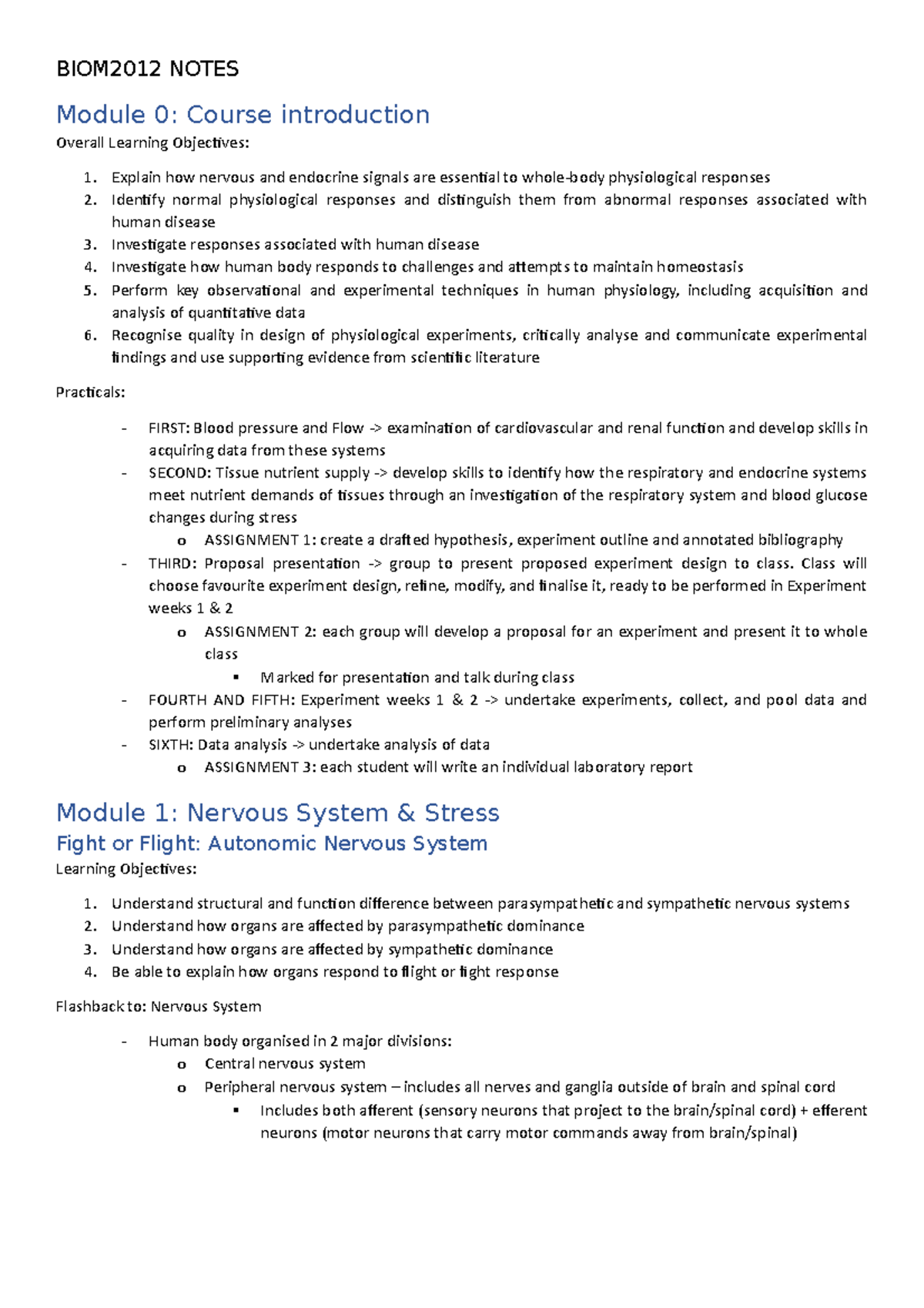 BIOM2012 Lecture Notes (MOD 1-10) - BIOM2012 - UQ - Studocu