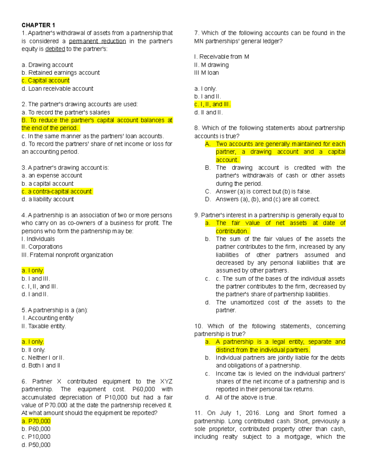 Advacc 1 Theoretical Questions CHAPTER 1 Apartner's withdrawal of