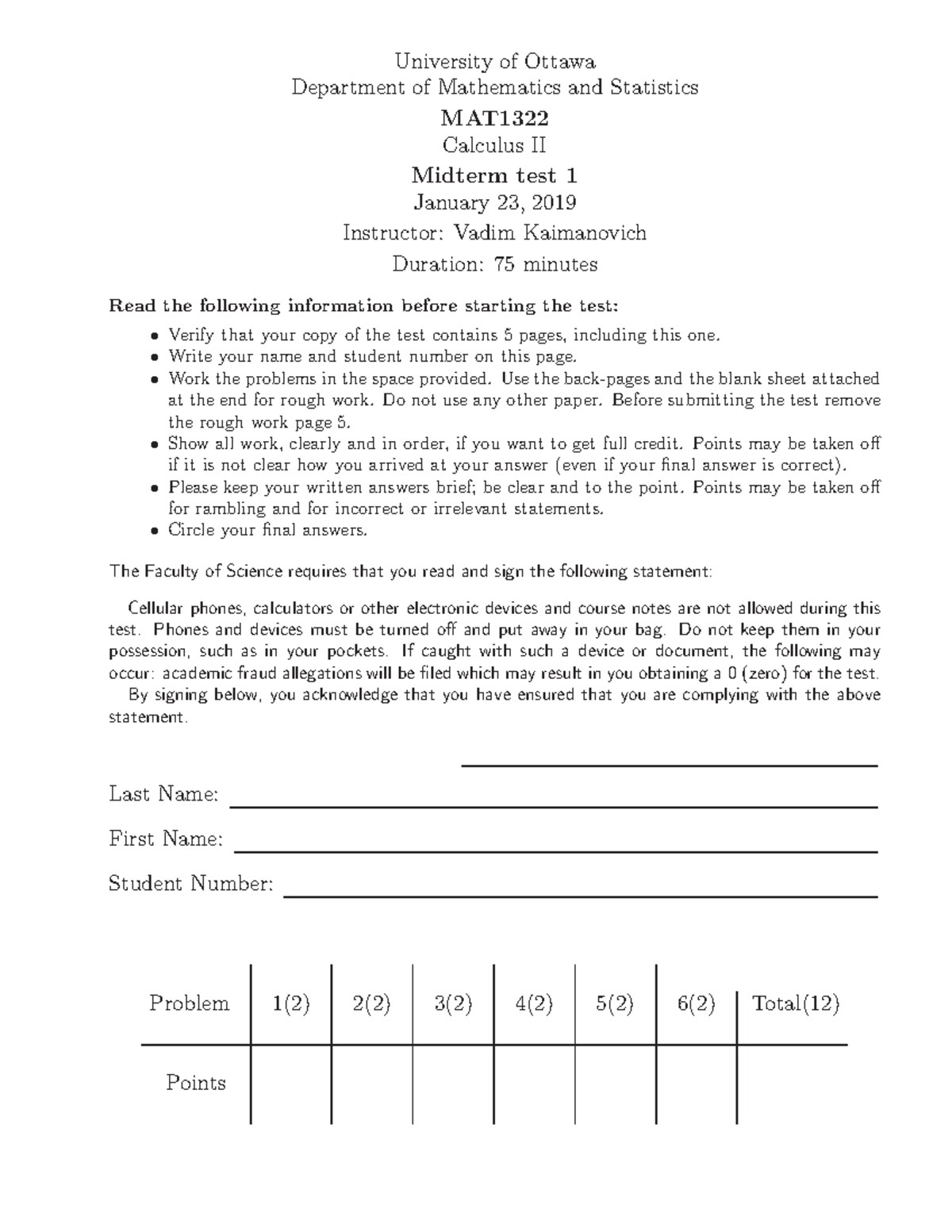Midterm exam 1 March 2019, questions and answers - University of Ottawa ...