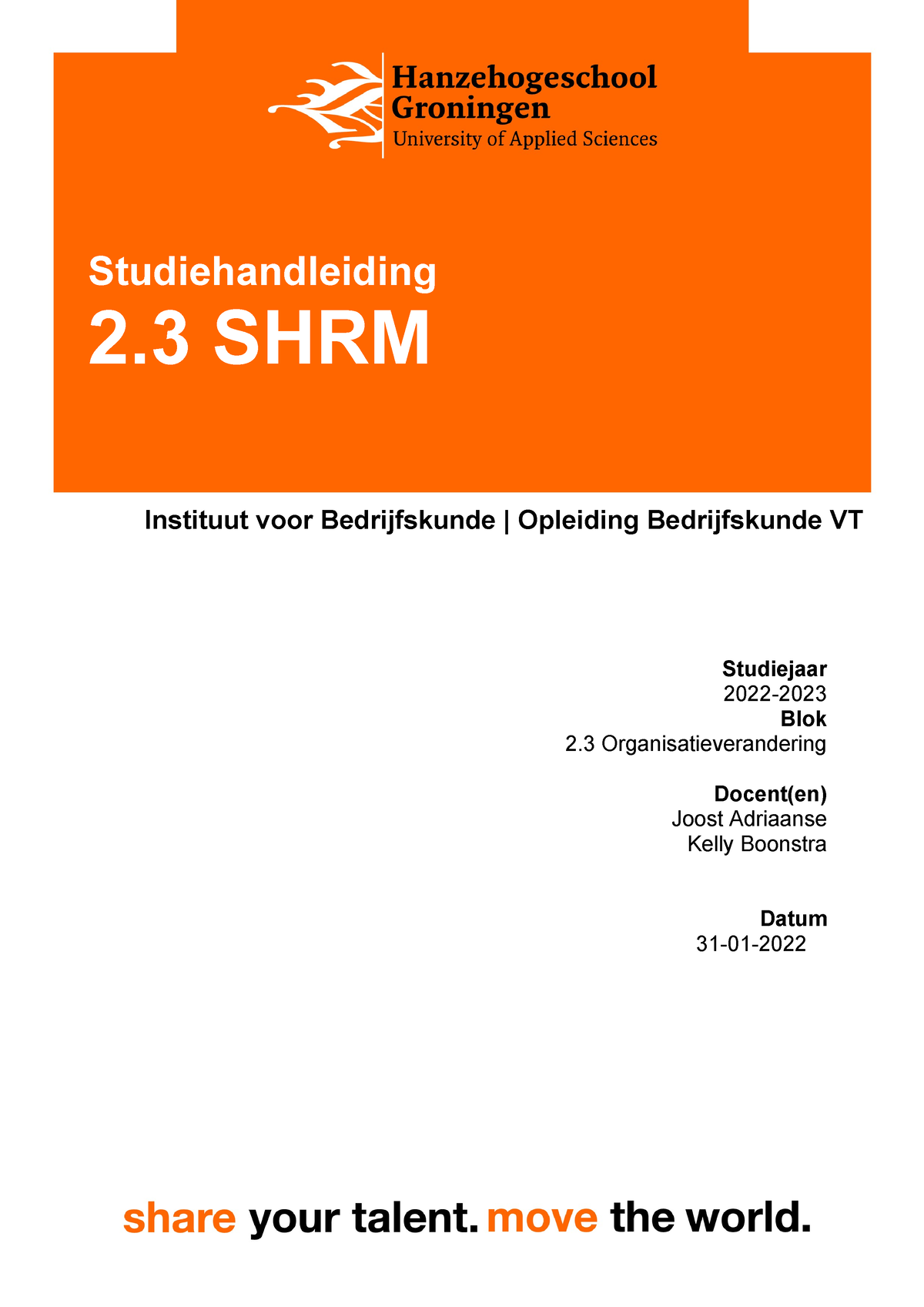 Studiehandleiding 2.3 SHRM 2023 - Studiehandleiding 2 SHRM Studiejaar ...