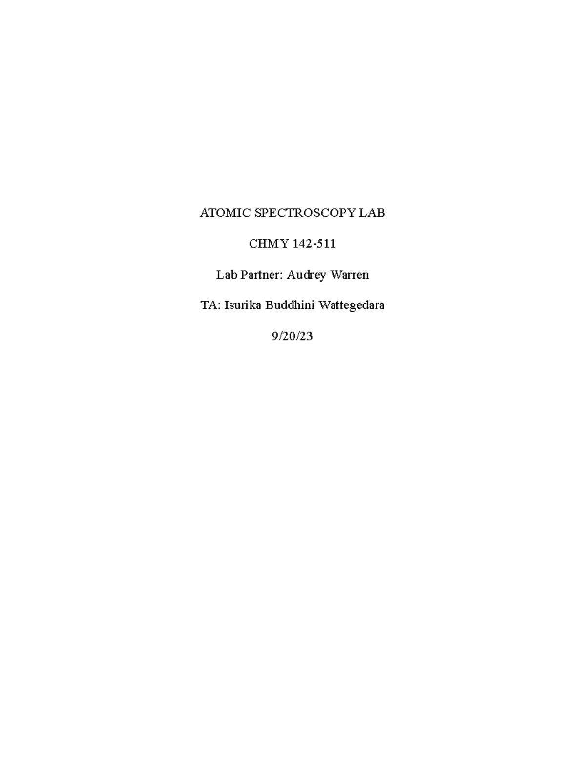 Atomic Spectroscopy LAB Report Eleanor Martin ATOMIC SPECTROSCOPY LAB