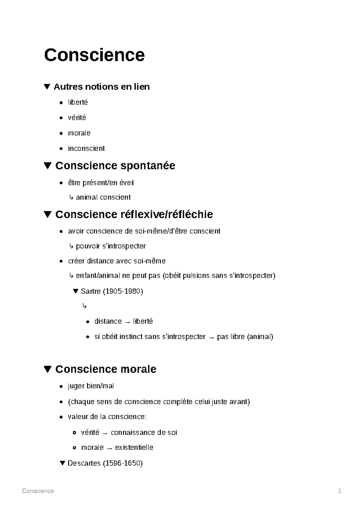 Philo (fiche) - Conscience - Conscience 1 Conscience Autres Notions En ...